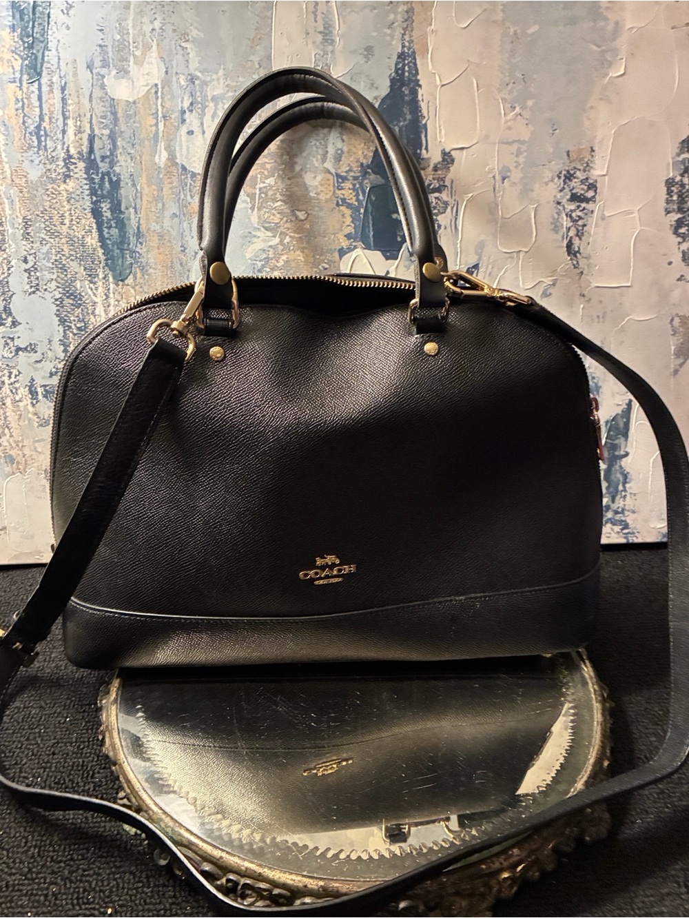 Genuine Coach  2 way Black Dome Satchel with Gold Accents 2018